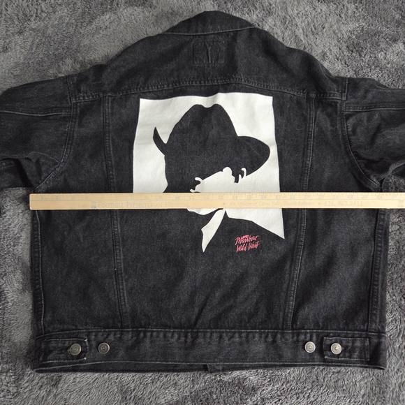 Vtg MARLBORO MAN Trucker Jacket Wild West Graphic Black Denim Jean L - Picture 8 of 13